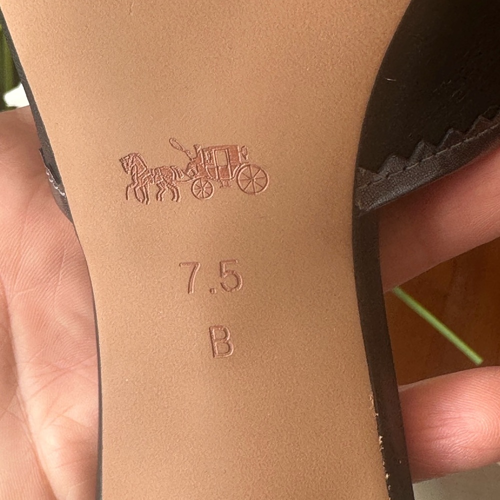 Coach Black and Silver Heels. 7.5 Designer Leather Open Toe - Picture 11 of 13